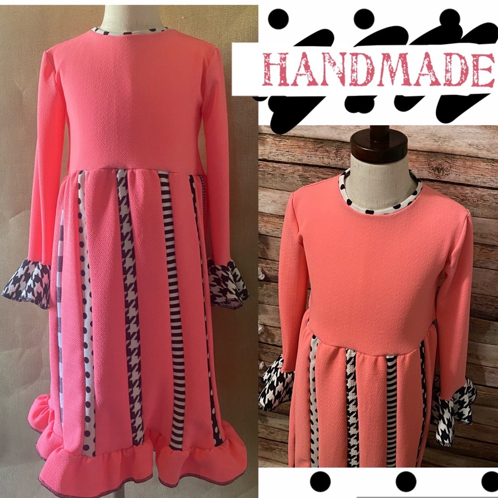 Hot Pink, Black, & White Mixed Pattern Little Girls Scrappy Dress